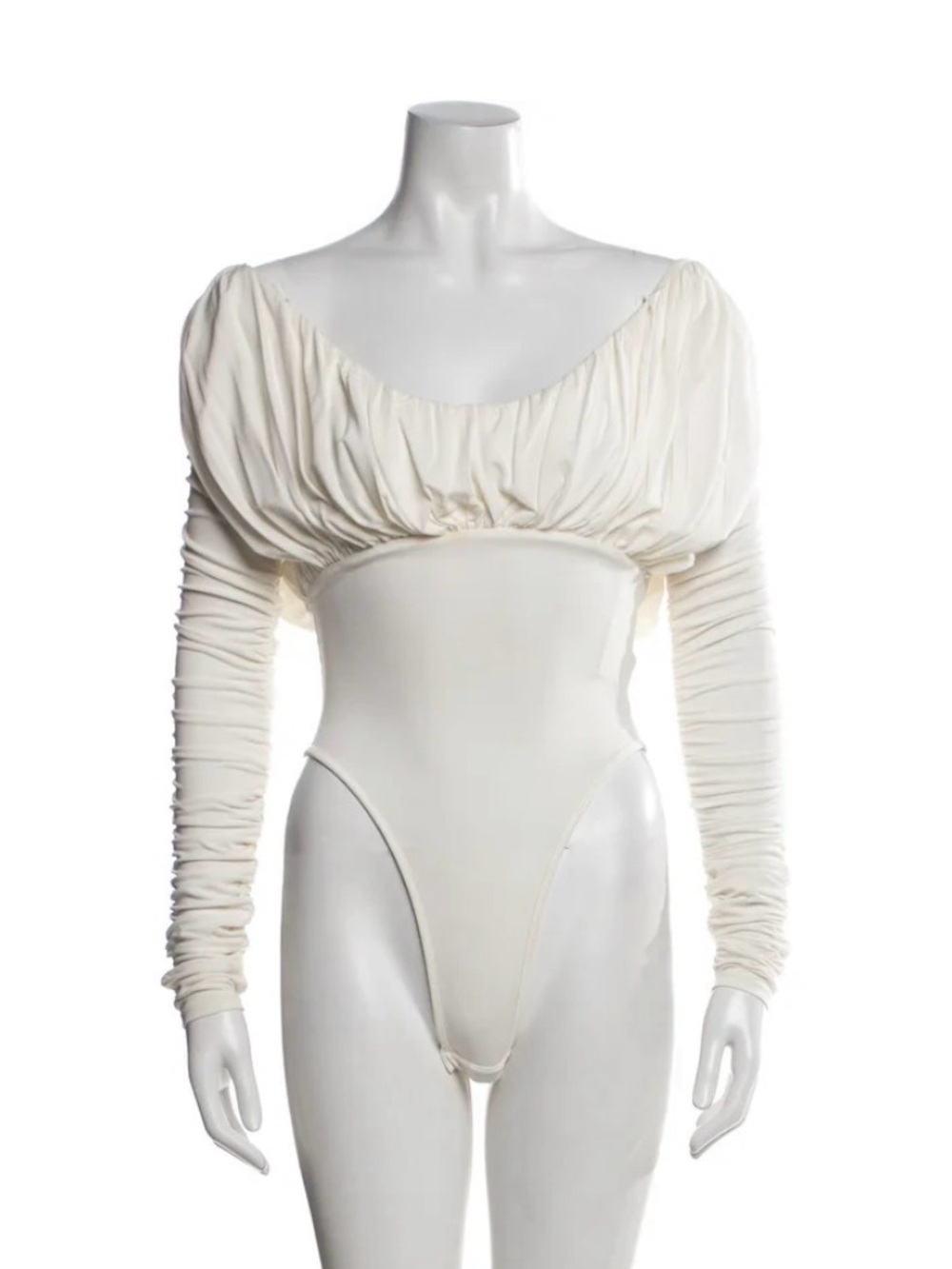 H&M Cream Ruched Long Sleeve Bodysuit